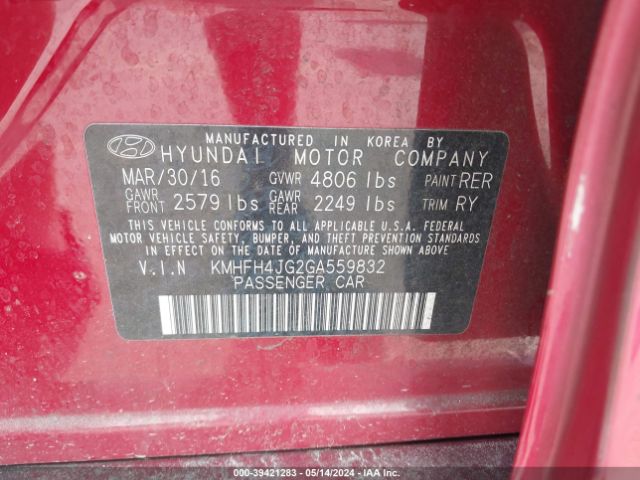 KMHFH4JG2GA559832 Hyundai Azera Limited