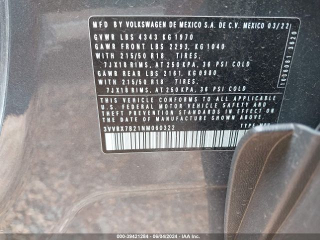 3VVRX7B21NM060322 Volkswagen Taos 1.5t Se