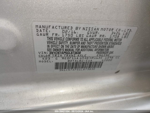Nissan Versa 1.6 Sv 2016 3N1CN7AP5GL873830 Image 9