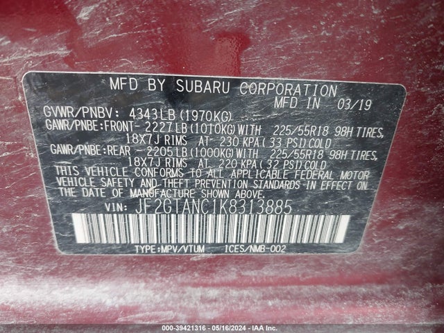 JF2GTANC1K8313885 Subaru Crosstrek 2.0i Limited