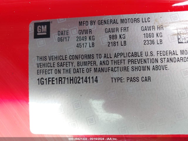Chevrolet Camaro 1ss 2017 1G1FE1R71H0214114 Image 9