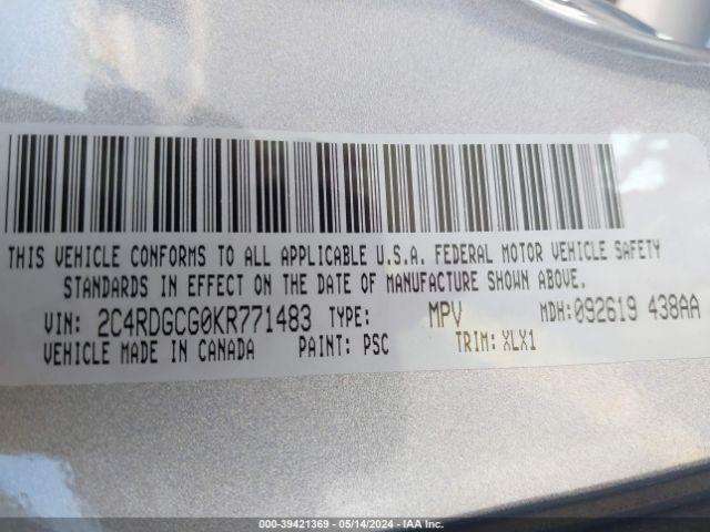 2C4RDGCG0KR771483 Dodge Grand Caravan Sxt