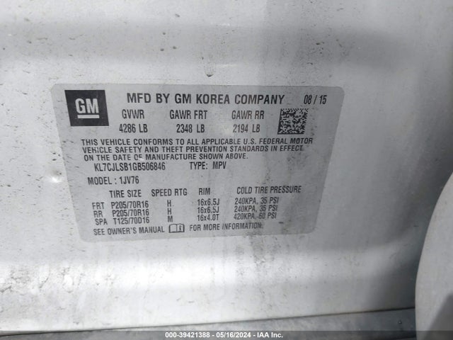 Chevrolet Trax Lt 2016 KL7CJLSB1GB506846 Image 9