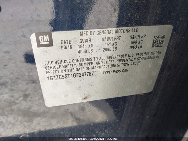 Chevrolet Malibu 1fl 2016 1G1ZC5ST1GF247787 Image 9