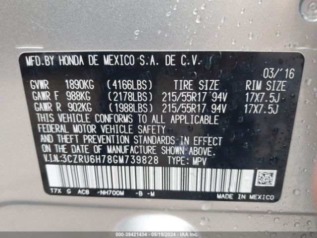 3CZRU6H78GM739828 Honda Hr-v Ex-l