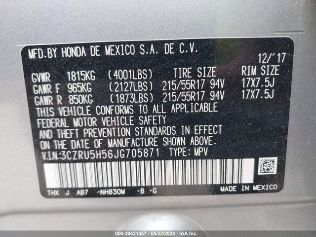 Honda HR-V EX 2018 3CZRU5H56JG705871 Image 9