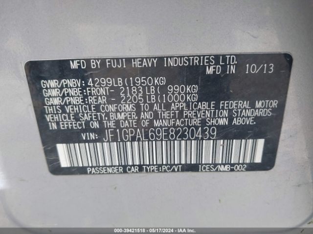 JF1GPAL69E8230439 Subaru Impreza 2.0i Sport Premium