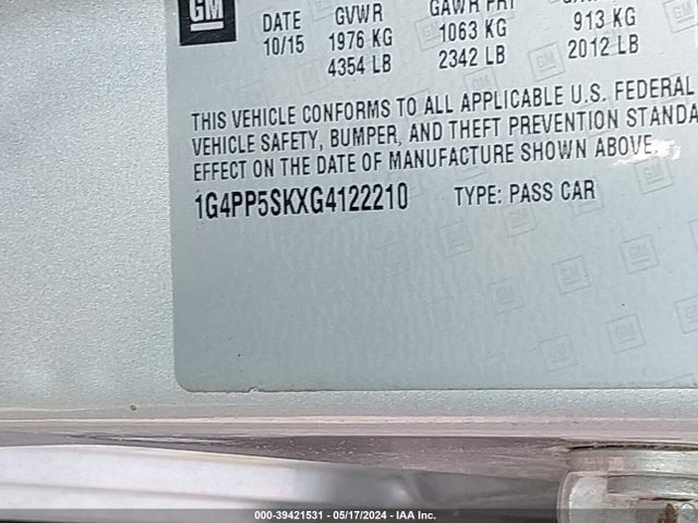 1G4PP5SKXG4122210 Buick Verano