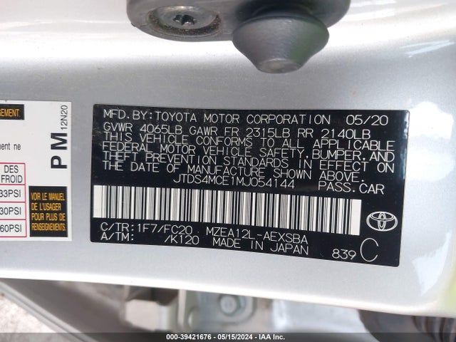 Toyota COROLLA SE 2021 JTDS4MCE1MJ054144 Image 9