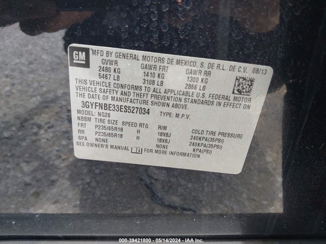 3GYFNBE33ES527034 Cadillac Srx Luxury Collection