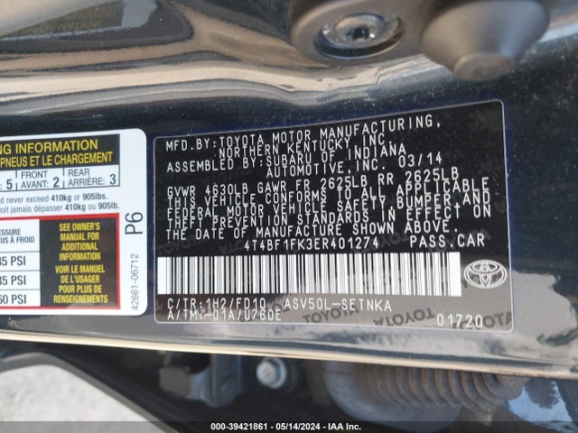 Toyota CAMRY LE 2014 4T4BF1FK3ER401274 Image 9