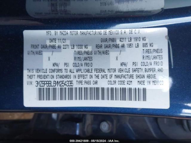 3MZBPBBL6MM254335 Mazda Mazda3 Select