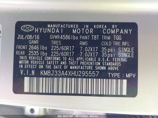 Hyundai TUCSON SE 2017 KM8J33A4XHU295557 Image 9