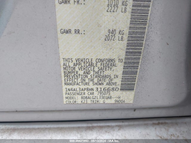 Nissan Altima 2.5 S 2017 1N4AL3AP8HN316680 Image 9