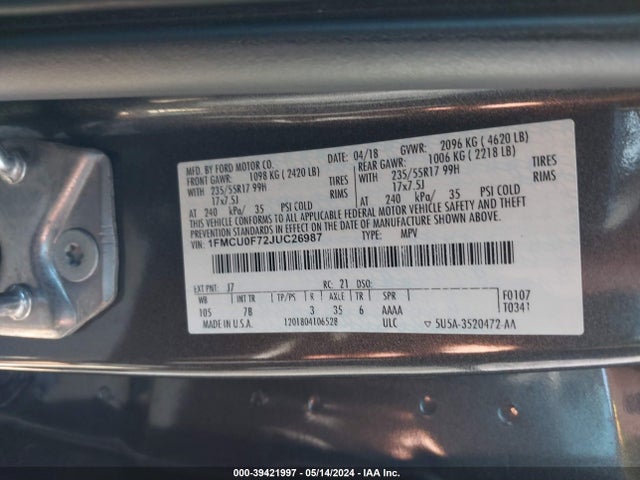 Ford ESCAPE S 2018 1FMCU0F72JUC26987 Image 9