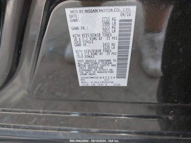 Nissan Pathfinder Sv 2016 5N1AR2MM5GC647114 Image 9