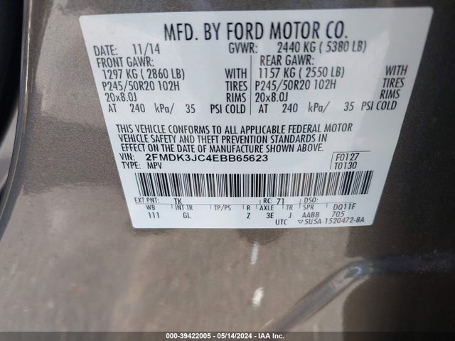 Ford EDGE SEL 2014 2FMDK3JC4EBB65623 Image 9