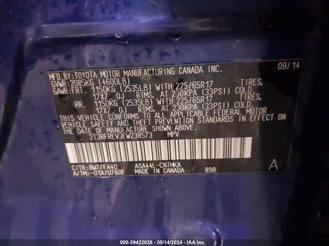 Toyota Rav4 Xle 2015 2T3RFREV3FW238573 Image 9