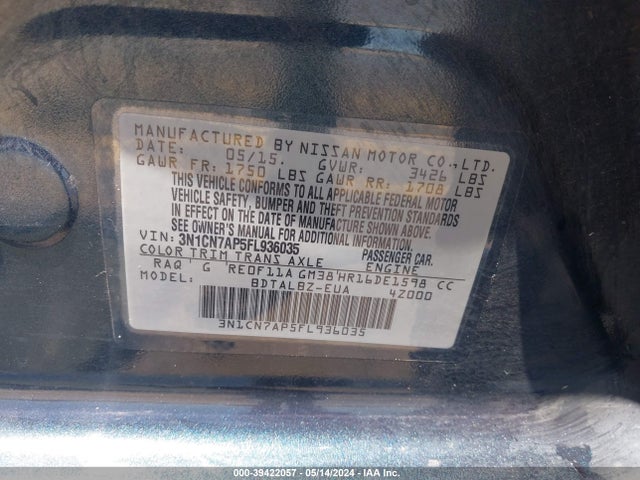 Nissan Versa 1.6 Sv 2015 3N1CN7AP5FL936035 Image 9