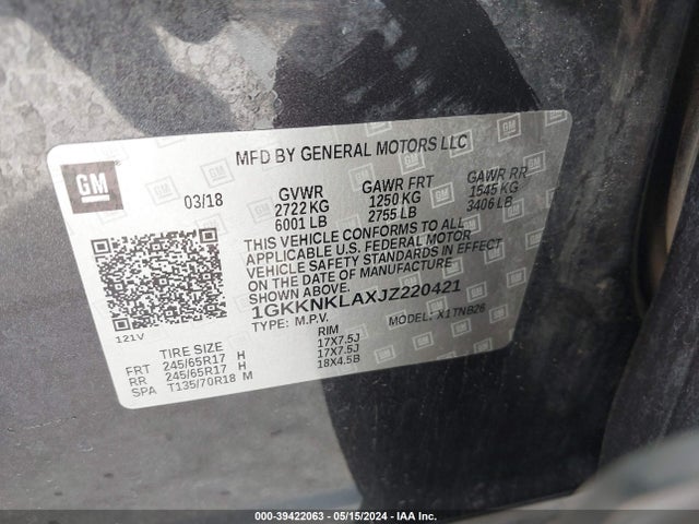 GMC Acadia Sle-1 2018 1GKKNKLAXJZ220421 Image 9