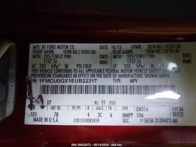 Ford ESCAPE SE 2014 1FMCU0GX1EUB22317 Image 9