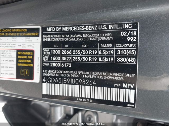 4JGDA5JB9JB098264 Mercedes-Benz GLE 350