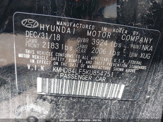 Hyundai ELANTRA SEL 2019 KMHD84LF5KU854751 Image 9