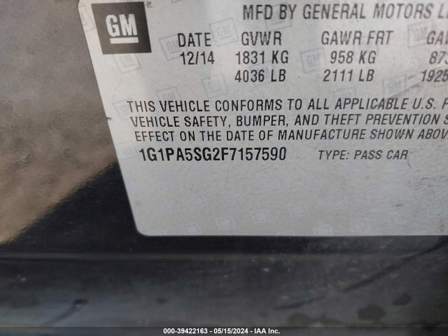 Chevrolet Cruze Ls Auto 2015 1G1PA5SG2F7157590 Image 9