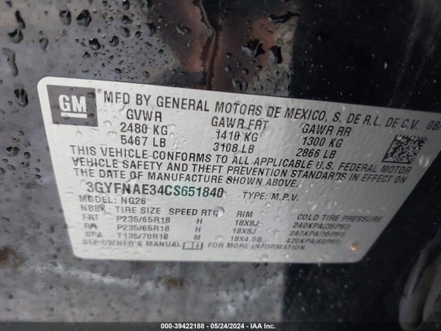 2012 CADILLAC SRX 3GYFNAE34CS651840 Photo 8