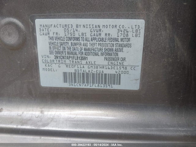 Nissan Versa 1.6 S+ 2015 3N1CN7AP1FL813591 Image 9
