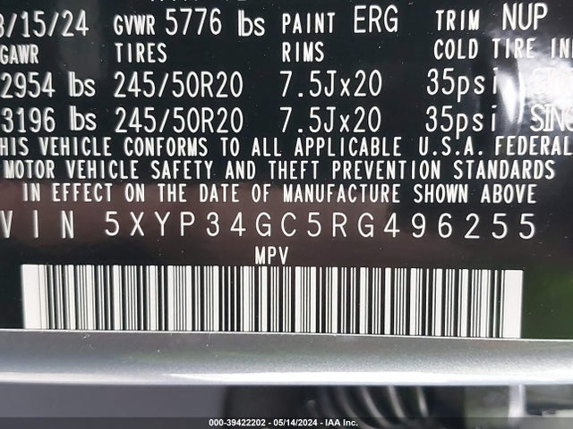KIA Telluride Ex 2024 5XYP34GC5RG496255 Image 9