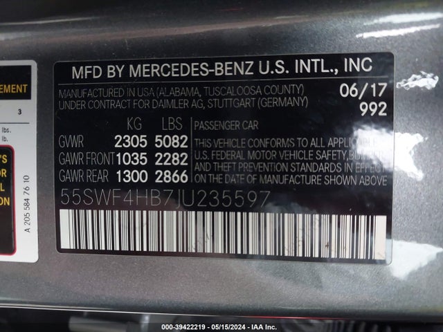 55SWF4HB7JU235597 Mercedes-Benz C 350E
