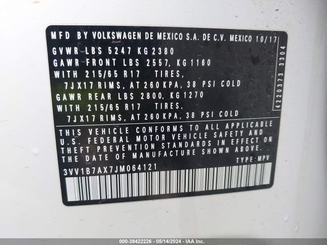 3VV1B7AX7JM064121 Volkswagen Tiguan 2.0t S