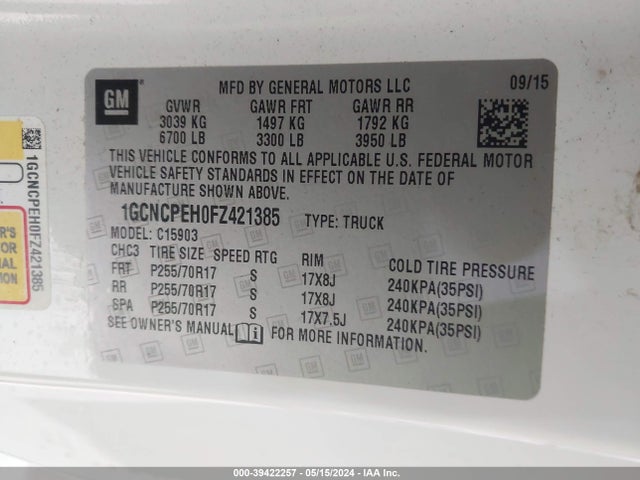 Chevrolet Silverado 1500 Wt 2015 1GCNCPEH0FZ421385 Image 9