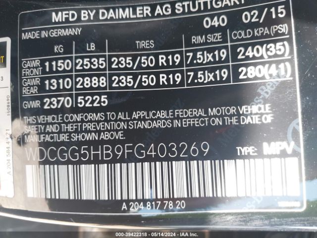 WDCGG5HB9FG403269 Mercedes-Benz GLK 350