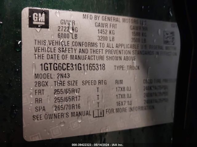 1GTG6CE31G1165318 GMC CANYON SLE