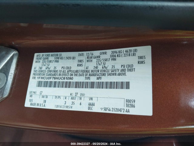 Ford ESCAPE S 2017 1FMCU0F76HUC61090 Image 9