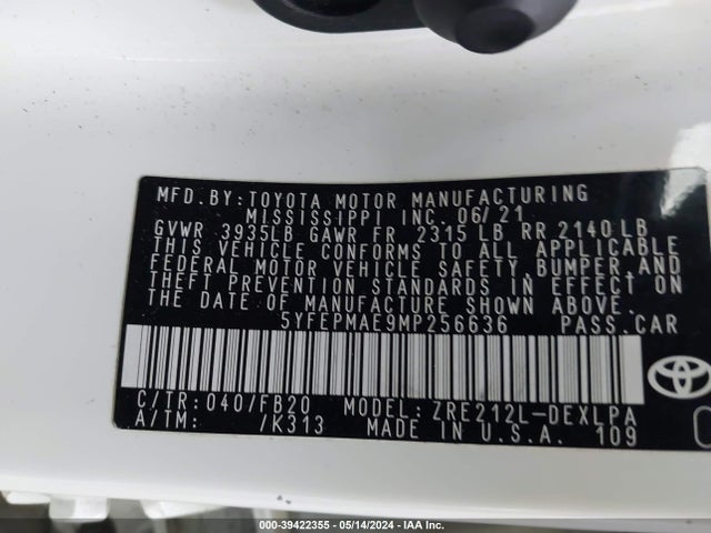Toyota COROLLA LE 2021 5YFEPMAE9MP256636 Image 9