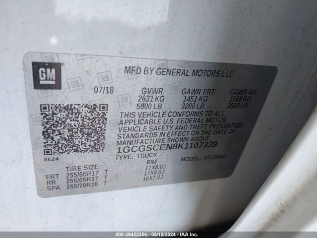 1GCGSCEN8K1107339 Chevrolet Colorado Lt