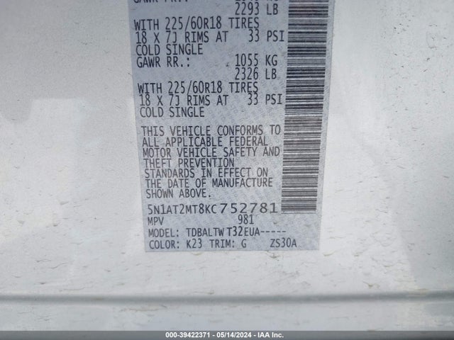 Nissan ROGUE SV 2019 5N1AT2MT8KC752781 Image 9