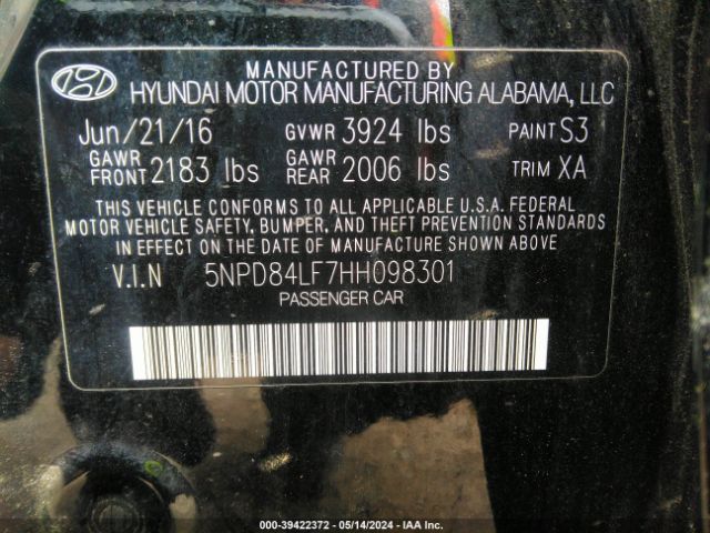 5NPD84LF7HH098301 Hyundai ELANTRA SE
