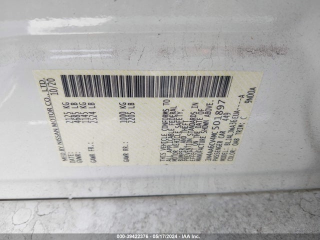 Nissan Maxima Sv Xtronic Cvt 2021 1N4AA6CV4MC501897 Image 9