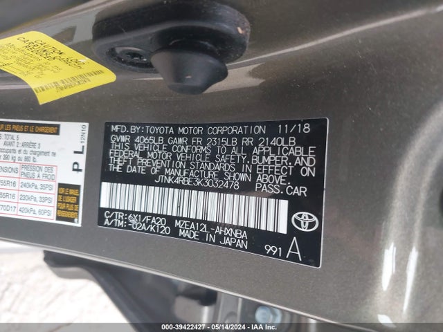 Toyota COROLLA SE 2019 JTNK4RBE3K3032478 Image 9