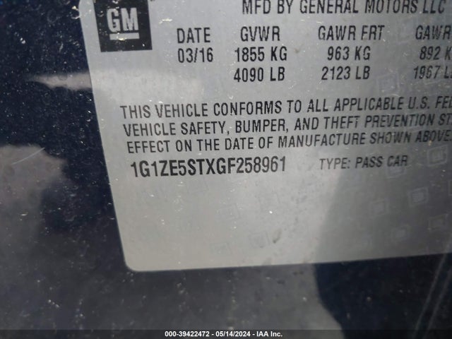 Chevrolet MALIBU 1LT 2016 1G1ZE5STXGF258961 Image 9