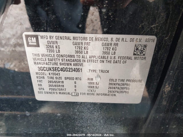 Chevrolet Silverado 1500 2lz 2016 3GCUKSEC4GG234061 Image 9