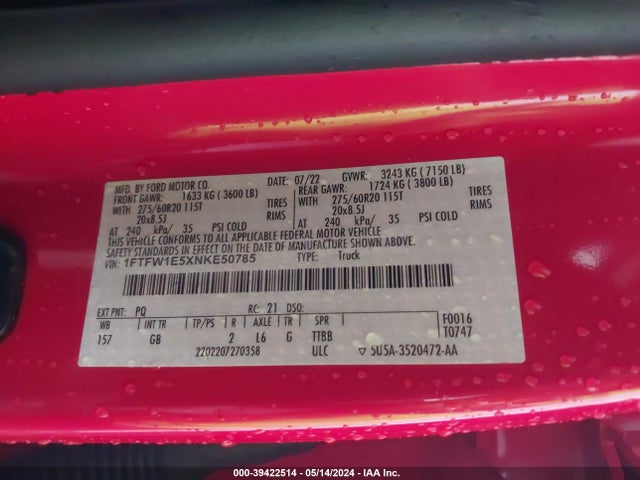 Ford F-150 Xl 2022 1FTFW1E5XNKE50785 Image 9