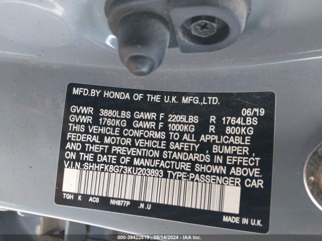 SHHFK8G73KU203893 Honda Civic Type R Touring