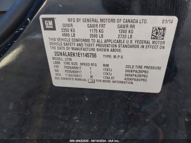 Chevrolet EQUINOX LS 2014 2GNALAEK1E1145756 Image 9