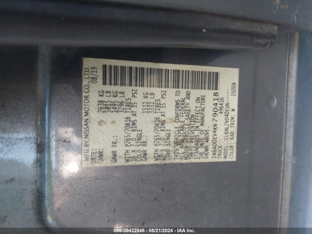 Nissan Frontier Sv 2019 1N6AD0EV4KN790418 Image 9