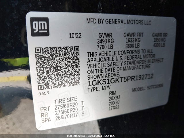 1GKS1GKT5PR192712 GMC Yukon Xl 2wd Slt